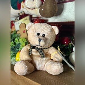 Adorable Tan Scented Vanilla Wax Teddy Bear with Plaid Bow NEW